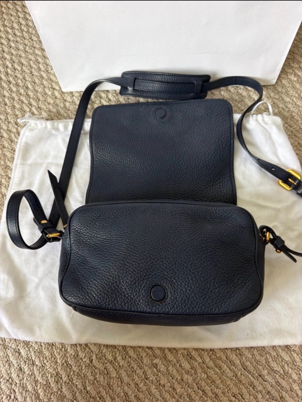 Prada Vitello Phenix flap crossbody, model 1BD163, in “Baltico” blue. - Picture 11 of 14